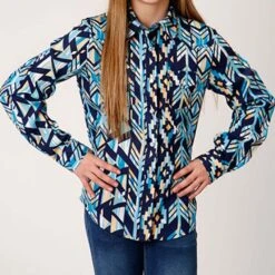 ROPER Girl's Multi Blue Aztec L/S