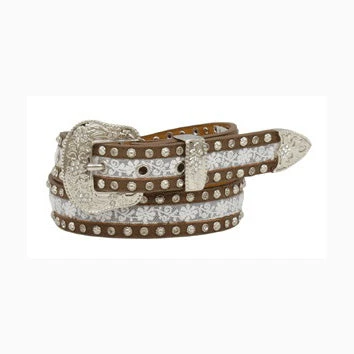 Girl's Brown Lace Rhinestone Belt
