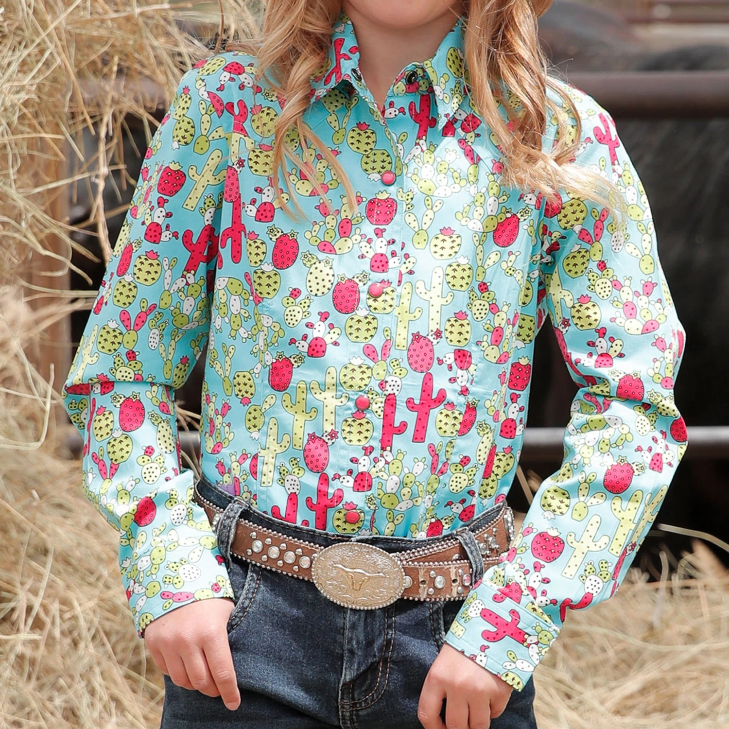 Cruel Girl Turquoise Cactus Print Long Sleeve Shirt 3 Cruel Girl Turquoise Cactus Print Long Sleeve Shirt