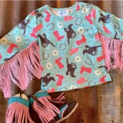 Shea Baby Turquoise Cowgirl Fringe Long Sleeve Shirt -Ariat || HOOey || Cinch Shop ST04a