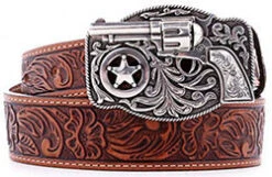 Justin Kid's Brown Floral Gun Buckle Belt